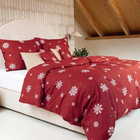 Goldea bavlnené posteľné obliečky - snehové vločky na červenej 140 x 200 a 70 x 90 cm