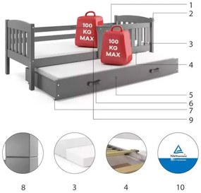 Posteľ s prístelkou KUBO 2 190x90 grafit