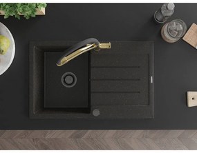 Mexen Bruno, 1-komorový granitový drez 795x495x200 mm a drezová batéria Duo, čierna-zlatá metalíza, 6513-75-671701-57-B