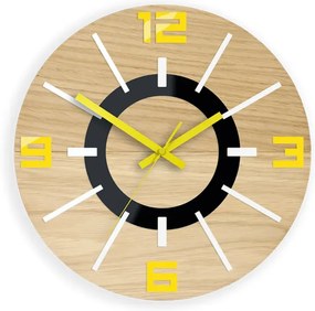 Dřevěné nástěnné hodiny Alladyn 33,5 cm dub přírodní/žluté