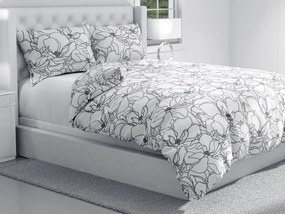 Biante Bavlnené posteľné obliečky Sandra SA-271 Sivé designové kvety na bielom Predĺžené 140x220 a 70x90 cm