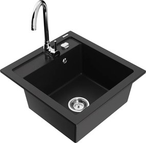 Mexen Vito, 1-komorový granitový drez a kuchynská batéria Telma, čierna, 6503-77-670200-00
