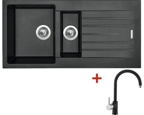 Granitový drez Sinks Perfecto 1000.1 s batériou Vitalia GR 500x1000 mm čierny