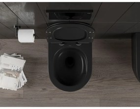 Mexen Carmen, závesná WC misa 490x365x340 mm, Rimless Tornádo + WC sedadlo z duroplastu, čierna matná, 30880185T