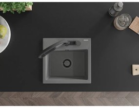 Mexen Milo, granitový drez 435x410x171 mm, 1-komorový a drezová batéria Duo, šedá, 6505-71-671701-70-B
