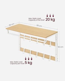 Nástenný vešiak s policou, dubová farba – biela