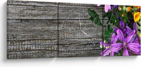 Obraz - lúčne kvety (s hodinami) (90x30 cm)