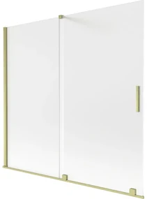 Mexen Velar, 2-krídlová posuvná vaňová zástena 170 x 150 cm, 8mm sklo námraza, zlatá matná, 896-170-000-31-55
