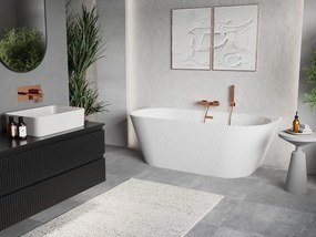 Mexen Oris, voľne stojaca ryhovaná vaňa 150 x 75 cm, biela lesklá, ružové zlato prepad, 52871507500-60