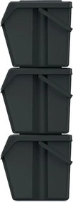 PROSPERPLAST Sada 3 odpadkových košov SORTIBOX II z recyklovaného materiálu, čierna, objem 3×25 l