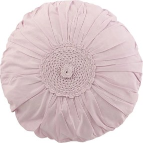 Ružový bavlnený okrúhly vankúš s čipkou Lace pink - Ø 39*12cm