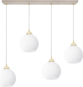 Závesné svietidlo Eliza, 4x biele sklenené tienidlo, g/be