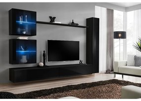 Obývacia stena Switch XVIII Sklo +LED čierna