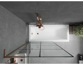 Mexen Next L, 1-krídlová vaňová zástena 100 x 150 cm, 6mm číre sklo-čierny vzor, ružové zlato profil, 895-100-000-03-77-60