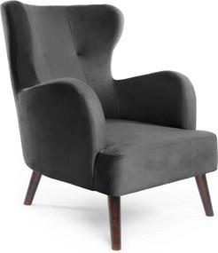 Tmavosivé zamatové kreslo ušiak Noemye – Bonami Selection