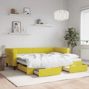 Rozkladacia denná posteľ so zásuvkami žltá 90x200 cm zamat 3197824