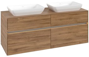 VILLEROY &amp; BOCH Collaro závesná skrinka pod dve umývadlá na dosku, 4 zásuvky, s LED osvetlením, 1400 x 500 x 548 mm, Oak Kansas, C119B0RH