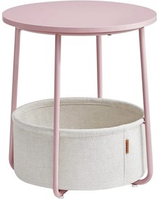 Okrúhly príručný stolík s látkovým košíkom, pastelovo ružový | VASAGLE