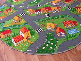 Detský guľatý koberec City sivo-zelený