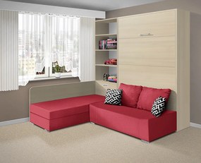 Nabytekmorava Sklápacia posteľ s pohovkou VS 21075 - 200x120 cm farba pohovky: Červená, Typ farebného prevedenia: Orech / dvere biele