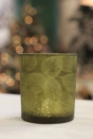 Olivovo zelený sklenený svietnik List 10cm