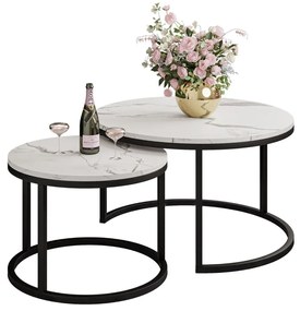 KONFERENČNÝ STOLÍK DIJON 2v1 BIELY MRAMOR + ČIERNY PODSTAVEC