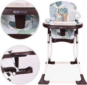 ECOTOYS Detská jedálenská stolička pre deti 6–36 mesiacov, 3-bodové pásy, podnožka