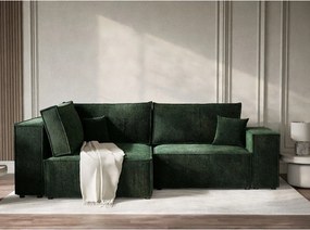 Tmavozelená ženilková rozkladacia/s úložným priestorom rohová pohovka (ľavý roh/do L) Tonga – Maison de Rêve