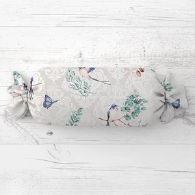 Biante Vankúš valec bonbon Sandra SA-471 Lastovičky s motýlikmi na svetlo sivom ornamente 15x80 cm