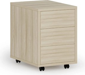 Kancelársky mobilný kontajner PRIMO WOOD, PUSH-lock, 3 zásuvky, dub prírodný