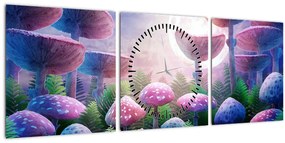 Obraz - Huby pri splne, grafika (s hodinami) (90x30 cm)