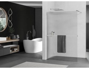 Mexen Kioto, sprchová zástena s poličkou a vešiakom na uteráky 100 x 200 cm, 8mm sklo s rebrovým vzorom, chrómový profil, 800-100-121-01-09