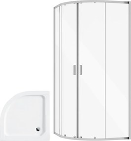 Besco Štvrťkruhový sprchový kút ZARYA CHROM HR 80x80 (90x90) + vanička ALEX biela BESCO-Rozmery: 80x80