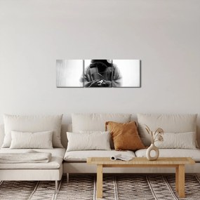 Obraz - Mních v kláštore (s hodinami) (90x30 cm)