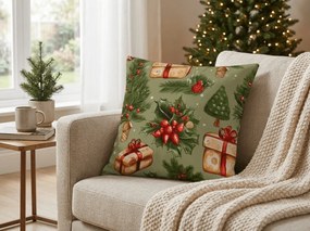 Obliečka na vankúš z mikrovlákna CHRISTMAS PRESENTS 45x45 cm, zelený