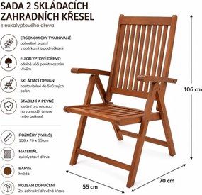 Záhradné drevené kreslá stoličky Verdan 2 ks - eukalyptus