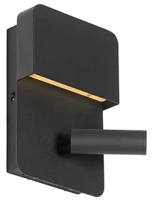 Nástenná lampa čierna vrátane LED s USB a lampou na čítanie s vypínačom - Robin