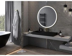 Mexen Esso, okrúhle LED podsvietené kúpeľňové zrkadlo 100 cm, 6000K, vykurovacia podložka proti zahmlievaniu, zlatý rám, 9825-100-100-611-50