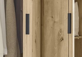 Šatníková skriňa so zrkadlom Savina 225 cm, dub artisan/šalviová