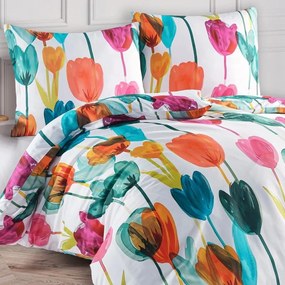 Saténové posteľné obliečky Tulipi s veľkými kvetmi tulipánov - Bedtex Exclusive - 100% bavlna - 70 x 90 cm + 140 x 200 cm
