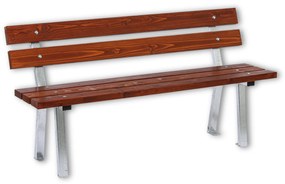Vonkajšia lavička WOODY s operadlom, nerezová, 1500 mm, mahagón tmavý
