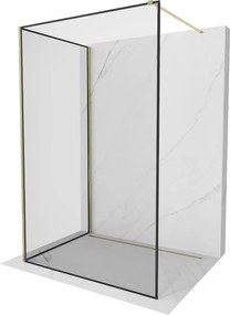 Mexen Kioto, 2-stenová sprchová zástena Walk-In 100 x 90 cm, 8mm číre sklo čierny vzor, zlatý lesklý profil,800-100-212-50-70-090