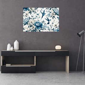 Obraz - Kolibríky s kvetmi (90x60 cm)