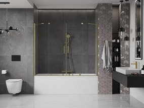 Mexen Velar Duo, 2-krídlová posuvná vaňová zástena 200 x 150 cm, 8mm číre sklo, zlatý matný profil, 896-200-000-02-55