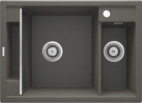 Deante Magnetic, granitový drez na dosku 690x500x219 mm, 3,5" + priestorovo úsporný sifón, 1,5-komorový, antracitová metalíza, ZRM_T503