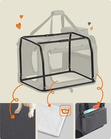 Skladací nosič pre domáce zvieratá, prepravný box, veľkosť M, sivý