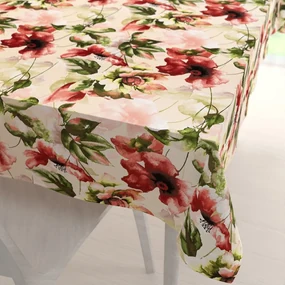 Biante Zamatový obdĺžnikový obrus Tamara TMR-051 Abstraktné červené kvety na žltobéžovom 60x100 cm