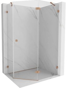 Mexen Lunar, päťuholníkový sprchový kút s pravým sklonom 100 x 90 cm, 8mm číre sklo, profil medená matná, 831-100P-090L-65-00-P