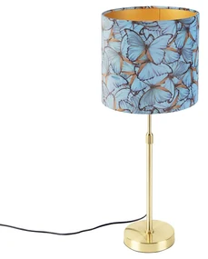 Stolná lampa zlatá/mosadzná s tienidlom z zamatu s motívom motýľov 25 cm - Parte