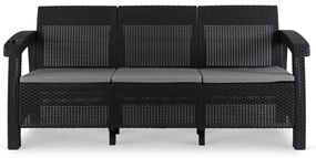 Záhradná pohovka Flint 182 cm z umelého ratanu čierna/sivá